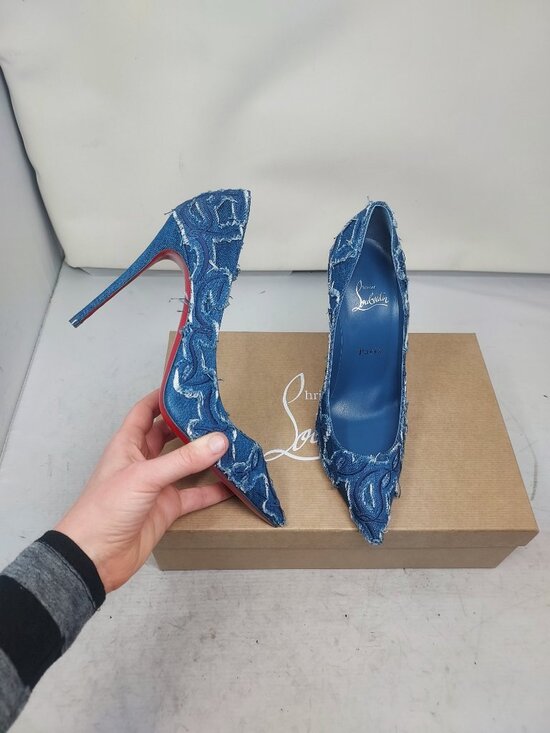 Christian Louboutin Shoes - Christian Louboutin Blue Kate Toile Denim Brode Heel Shoe